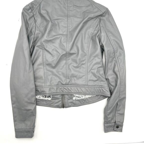 JOUJOU Women's Medium Silver Gray Faux leather Jacket Soft vegan fur lining - Picture 2 of 8